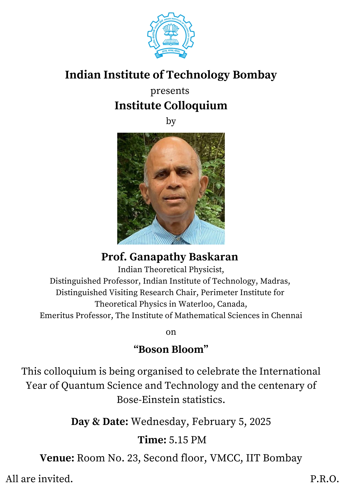 Prof. Ganapathy Baskaran Lecture