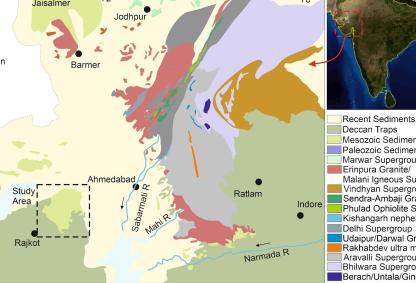 Map of Western India with study area highlighted. Credits: Roy, A.B. and Jakhar, S.R., 2002. Geology of Rajasthan (Northwest India) Precambrian to recent. Scientific Publishers.